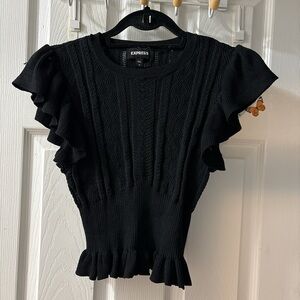 Express Black Knit Ruffle Blouse